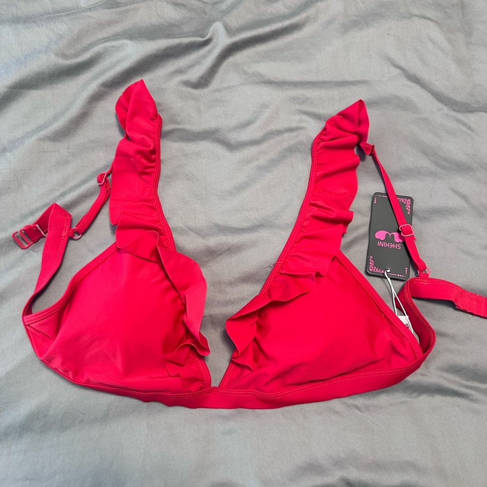 Chic Red Bikini Top with Ruffle